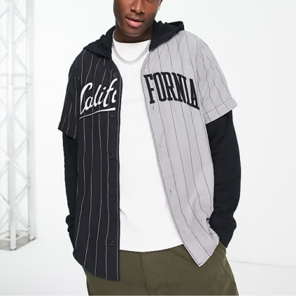 Hollister California Color Block Striped Buttoned Hooded Shirt Size‎ XXL New